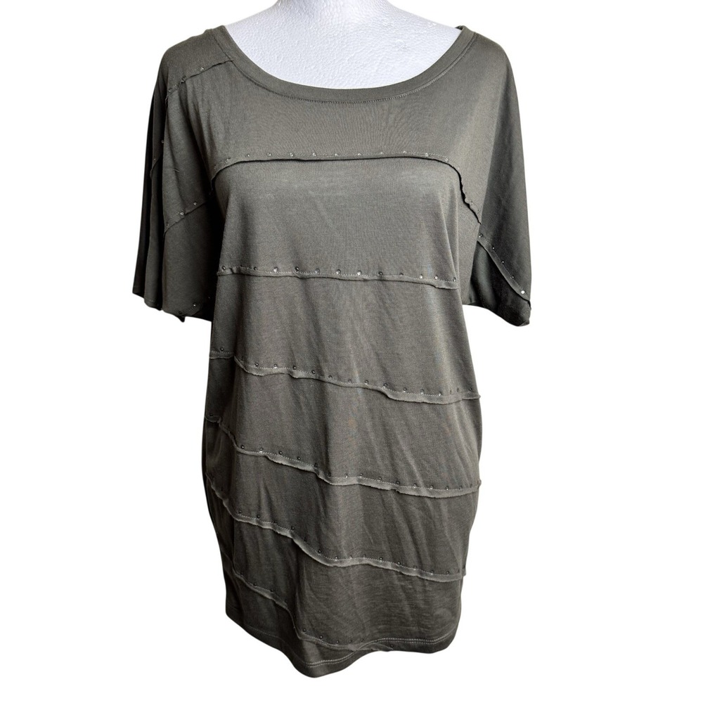 Romeo & Juliet Couture Studded Tiered T-Shirt Dress S Green Grunge Earthcore